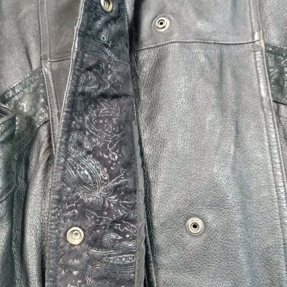 Wilsons Womens Jacket Coat Leather Black XS Thinsulate Snap Up Pockets Floral‎ - Picture 8 of 16